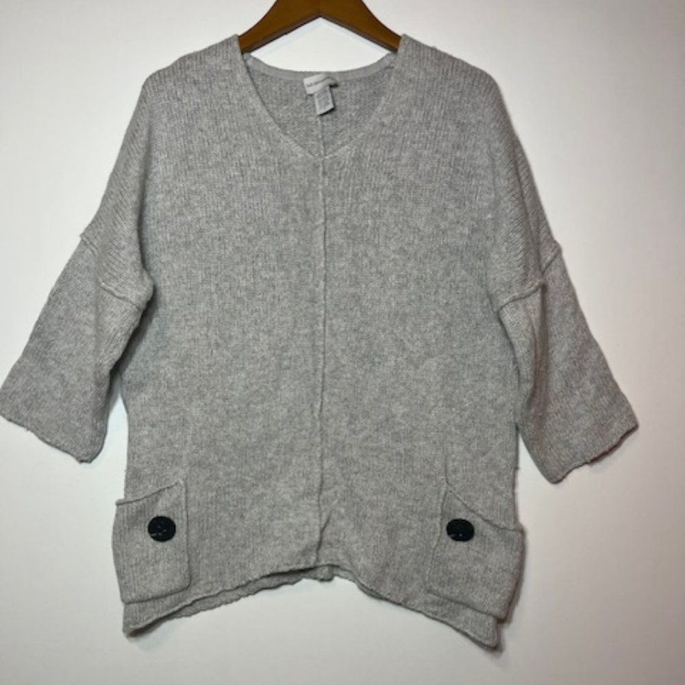 Women's Soft‎ Surroundings Gray Knit Oversized Front Pockets Sweater Sz S
